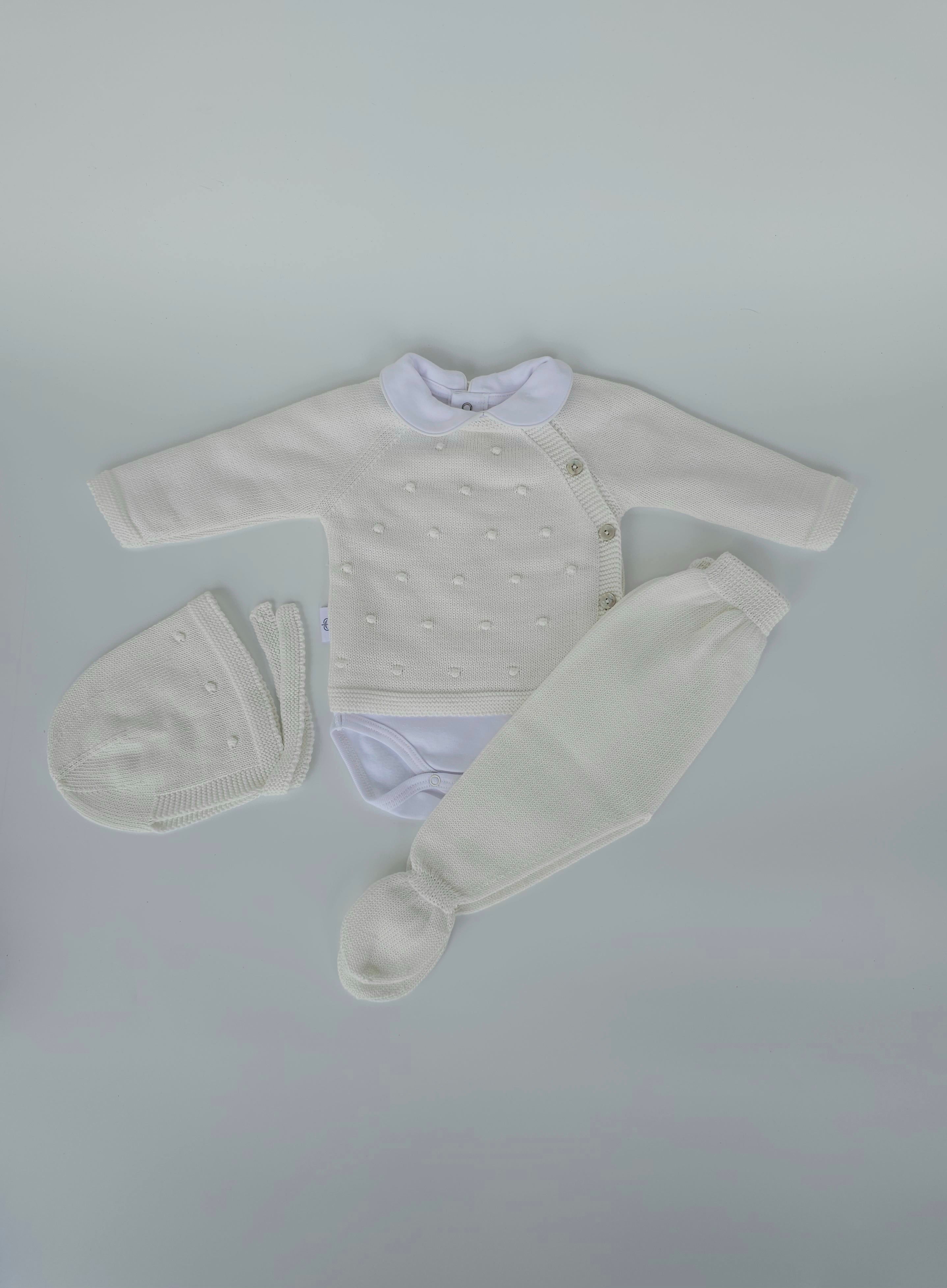 CAJA REGALO RECIÉN NACIDO 04 BLANCO PERLA - CONJUNTO PUNTO + BODY