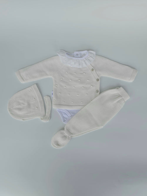 CAJA REGALO RECIÉN NACIDO 04 BLANCO PERLA | CONJUNTO PUNTO + BODY