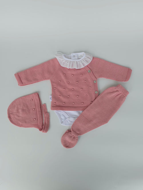 CAJA REGALO RECIÉN NACIDO 04 ROSA PALO | CONJUNTO PUNTO + BODY