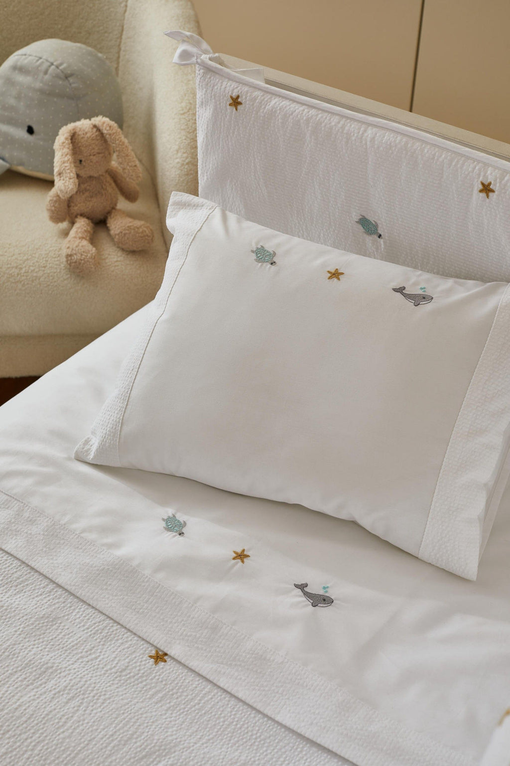 JUEGO SÁBANAS CUNA PERCAL 200 HILOS MAR